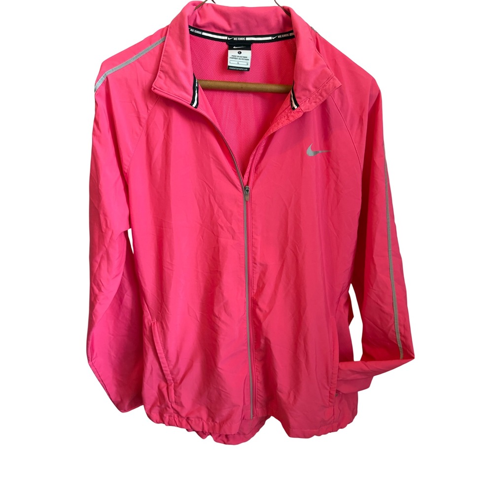 Nike Running Pink Full Zip Windbreaker Womens Jacket Large Reflective RN 56323